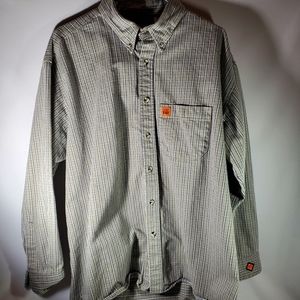 Wrangler Riggs Men Long Sleeve Button Down FR HRC2 XL Beige Blue Plaid
